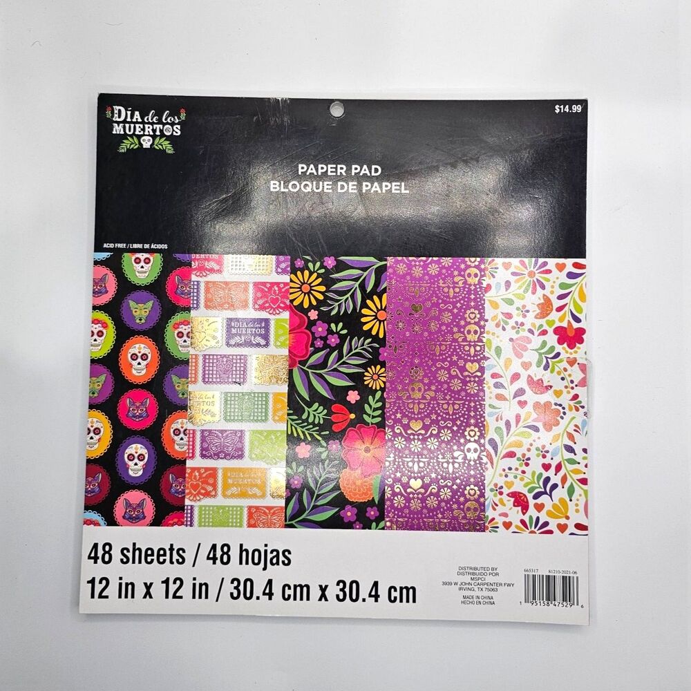 Recollections Dia de los Muertos 12x12 Paper Pad 48 Sheets Sugar Skull Foil